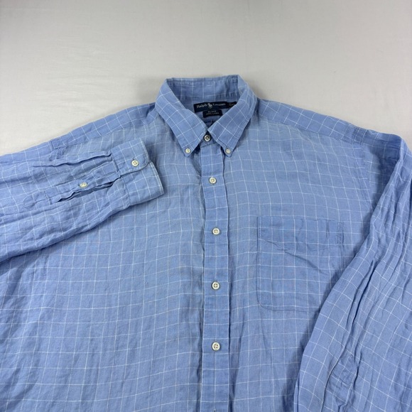 Polo Ralph Lauren Other - Polo Ralph Lauren Linen Shirt Mens XL Blue Plaid Blake Button Up Preppy Beach